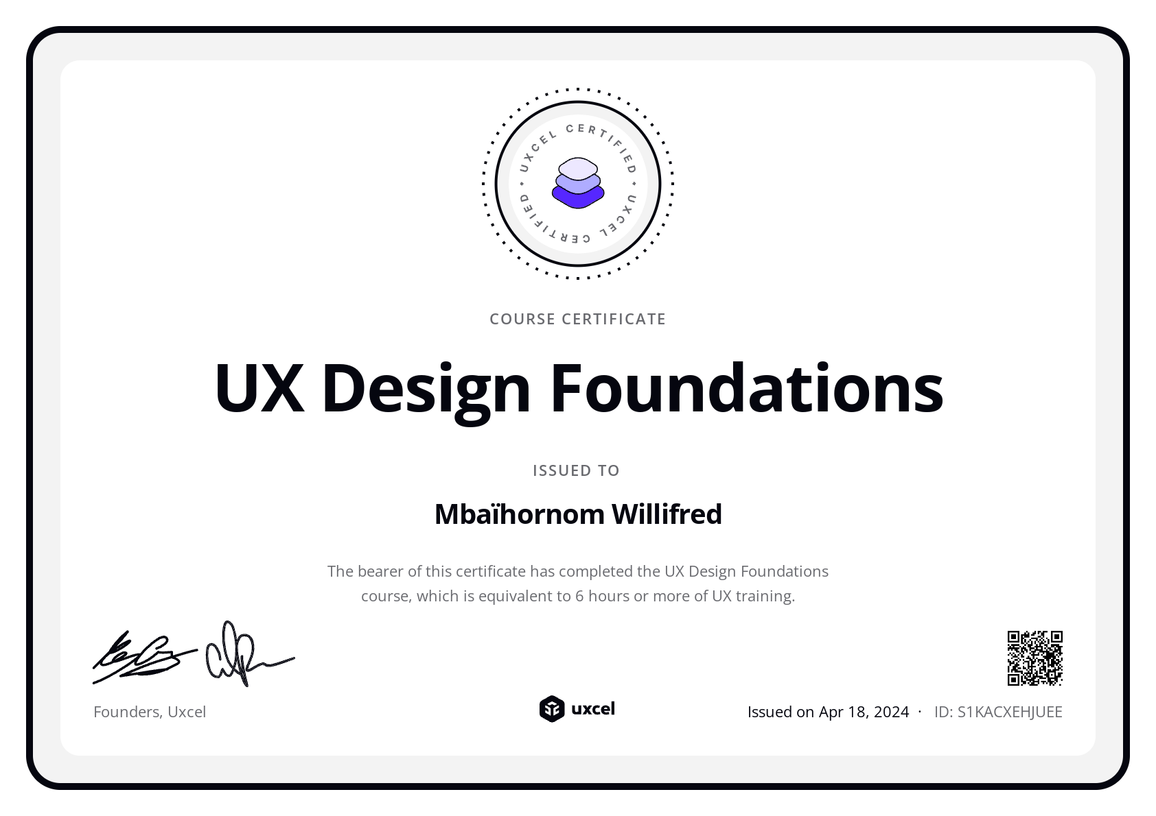 Mbaïhornom Willifred's certificate